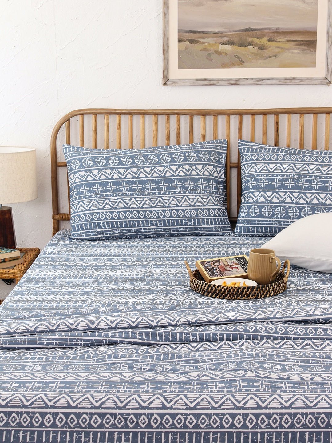 Kullu Patti Bed Set (Duvet Cover + Bedsheet) - Blue
