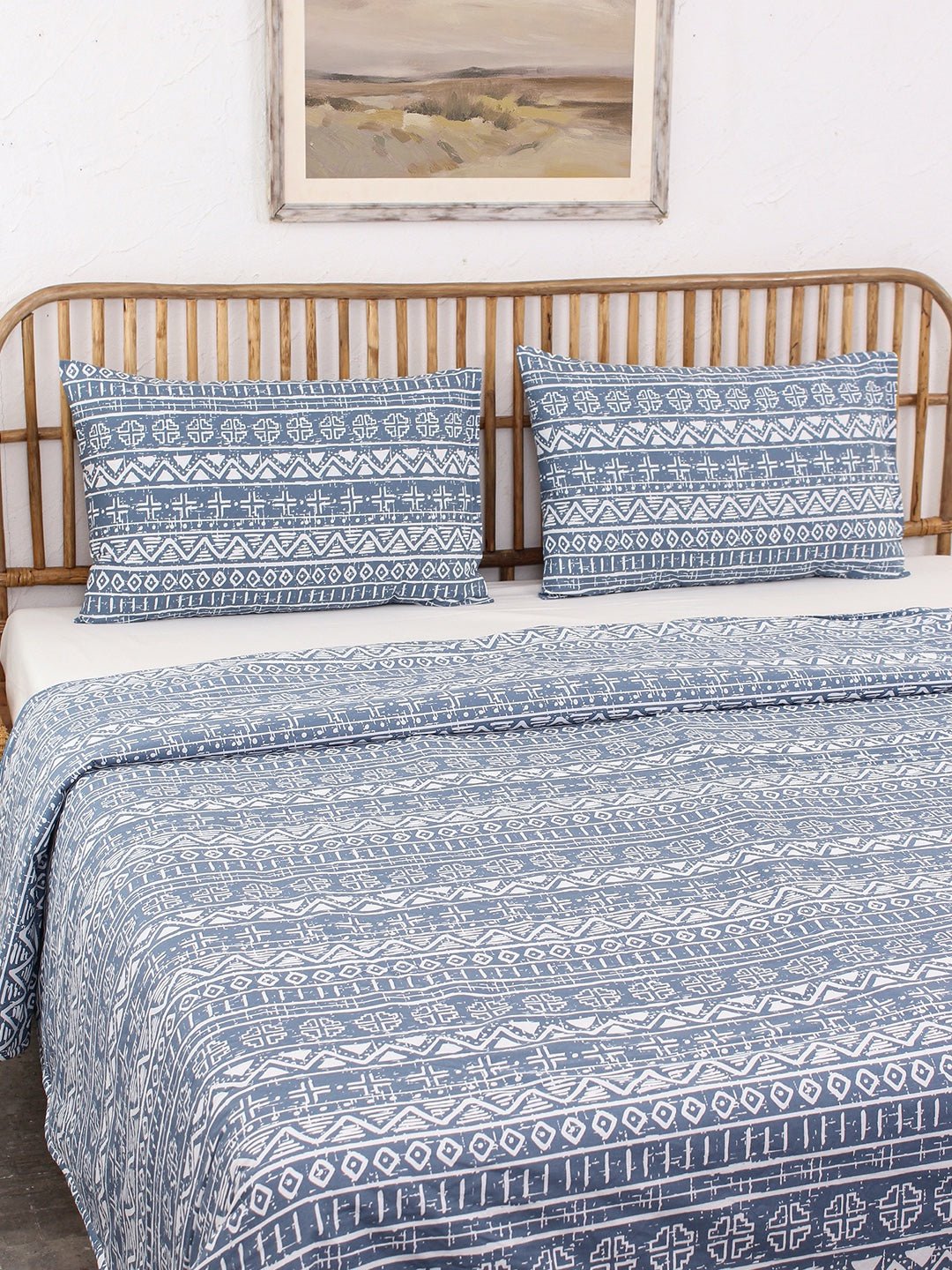 Kullu Patti Bed Set (Duvet Cover + Bedsheet) - Blue