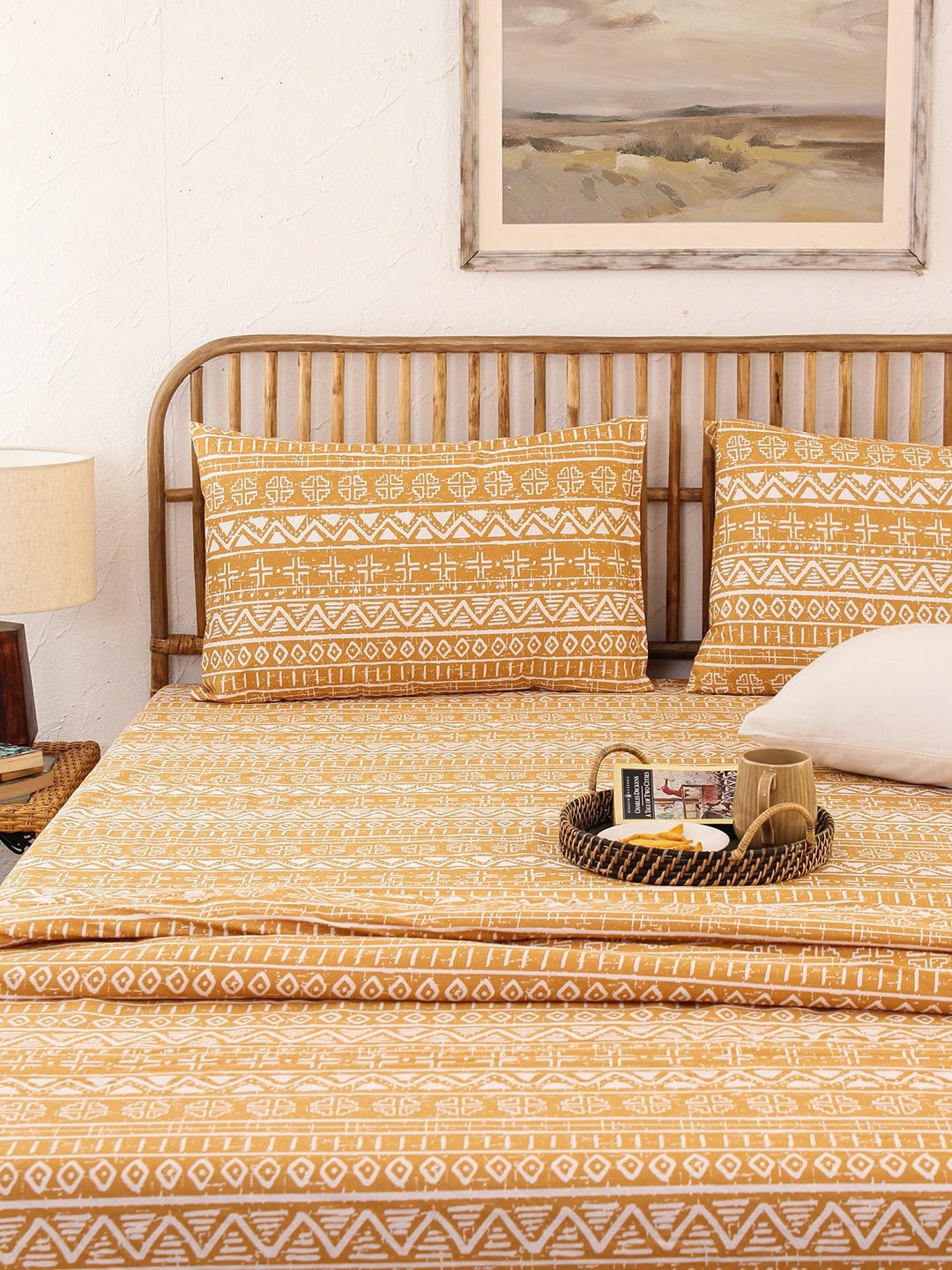 Kullu Patti Bed Set (Duvet Cover + Bedsheet) - Yellow
