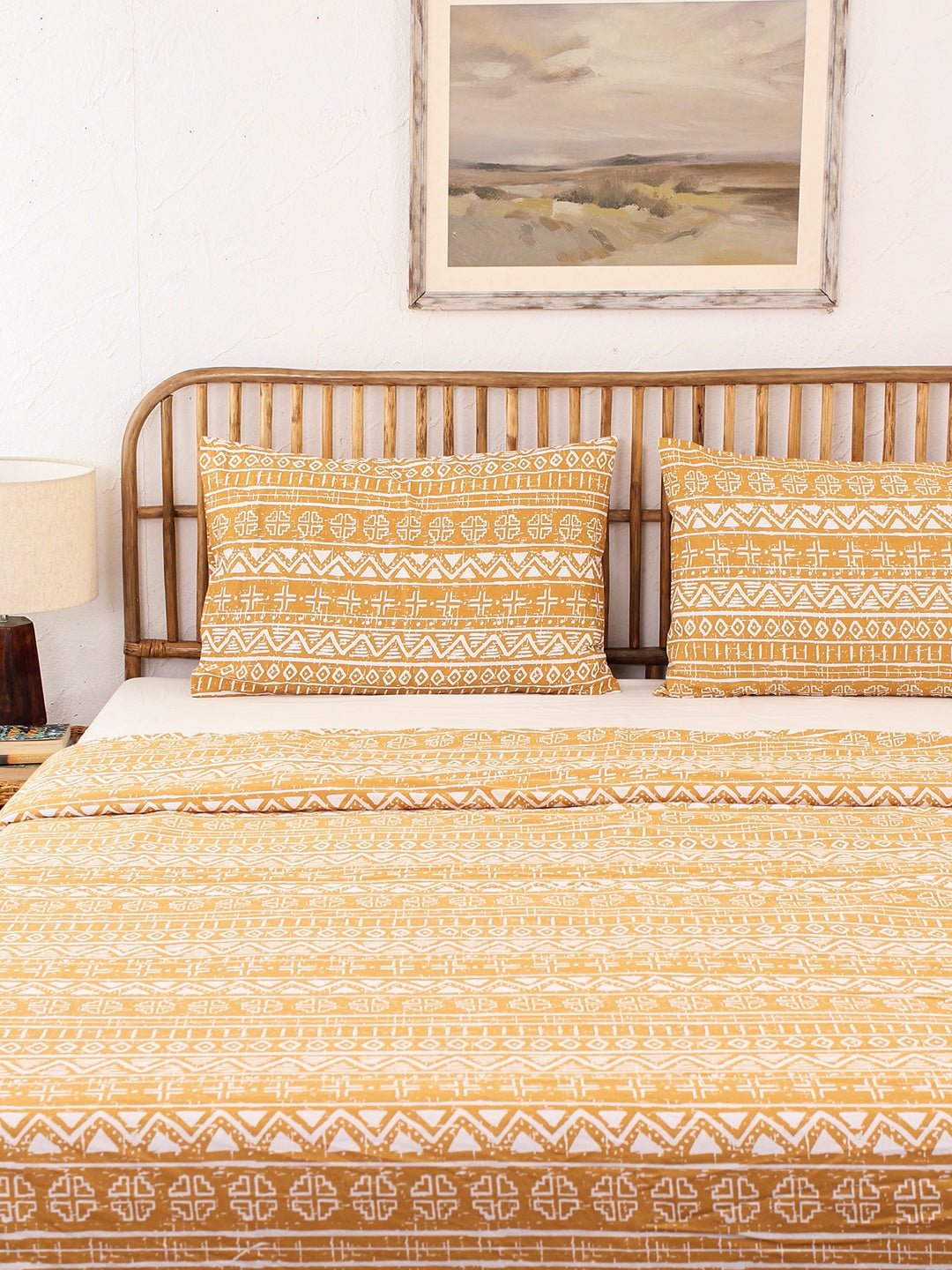 Kullu Patti Bed Set (Duvet Cover + Bedsheet) - Yellow