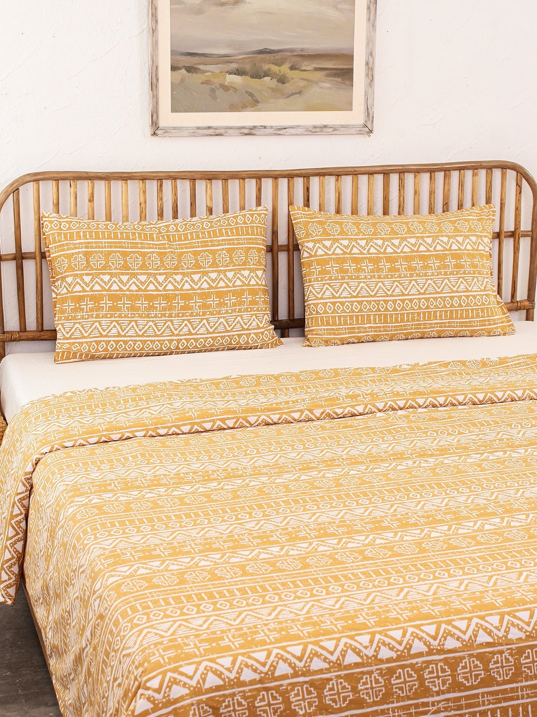 Kullu Patti Bed Set (Duvet Cover + Bedsheet) - Yellow