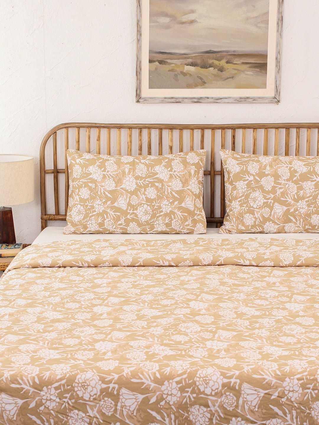 Genda Phool Bed Set (Dohar + Bedsheet) - Beige