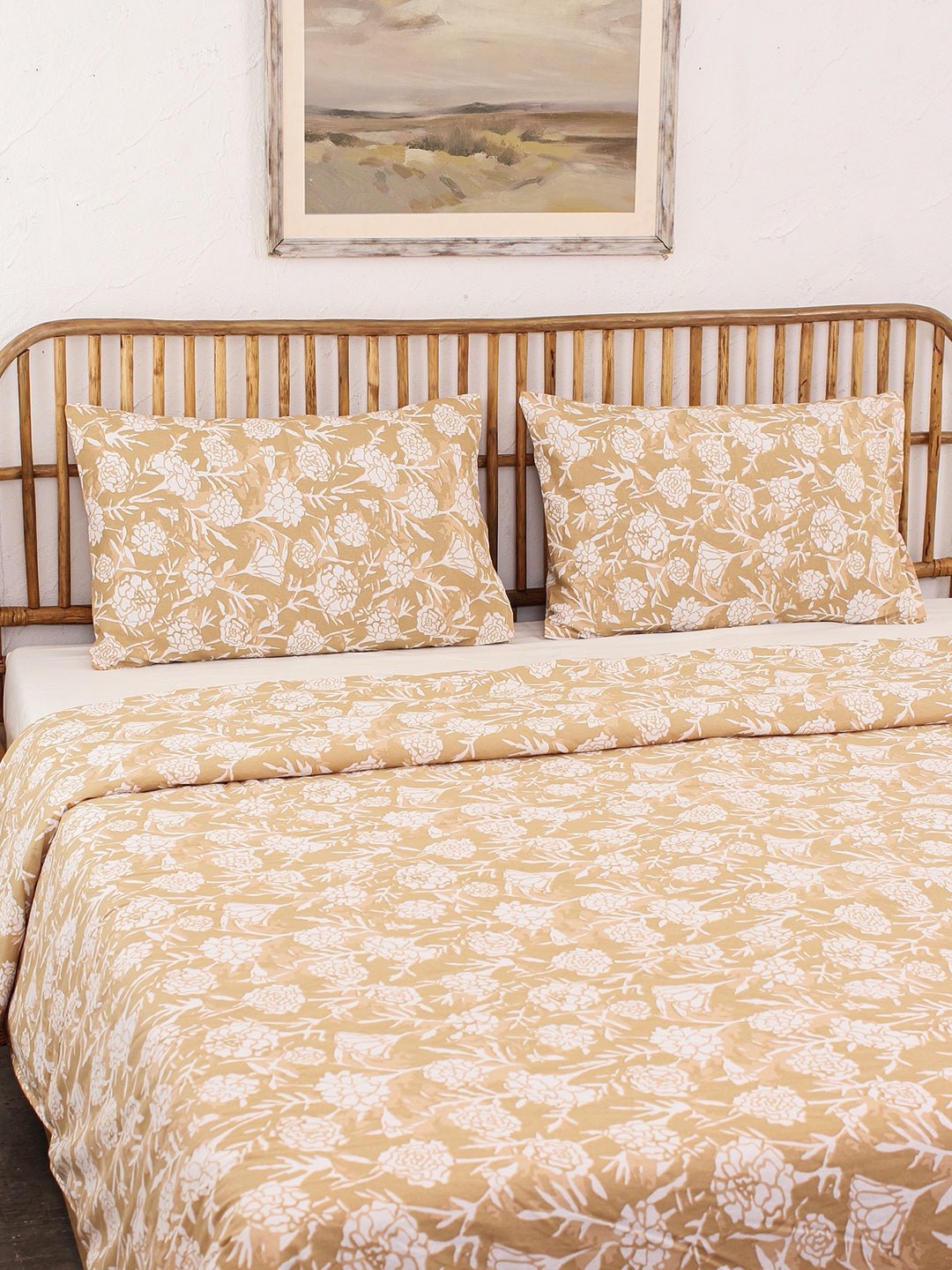 Genda Phool Bed Set (Dohar + Bedsheet) - Beige