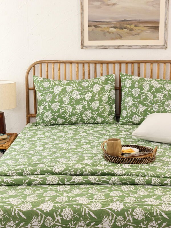 Genda Phool Bed Set (Dohar + Bedsheet) – Green