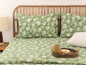 Genda Phool Bedsheet with Pillow Cover (Green) – 144 TC