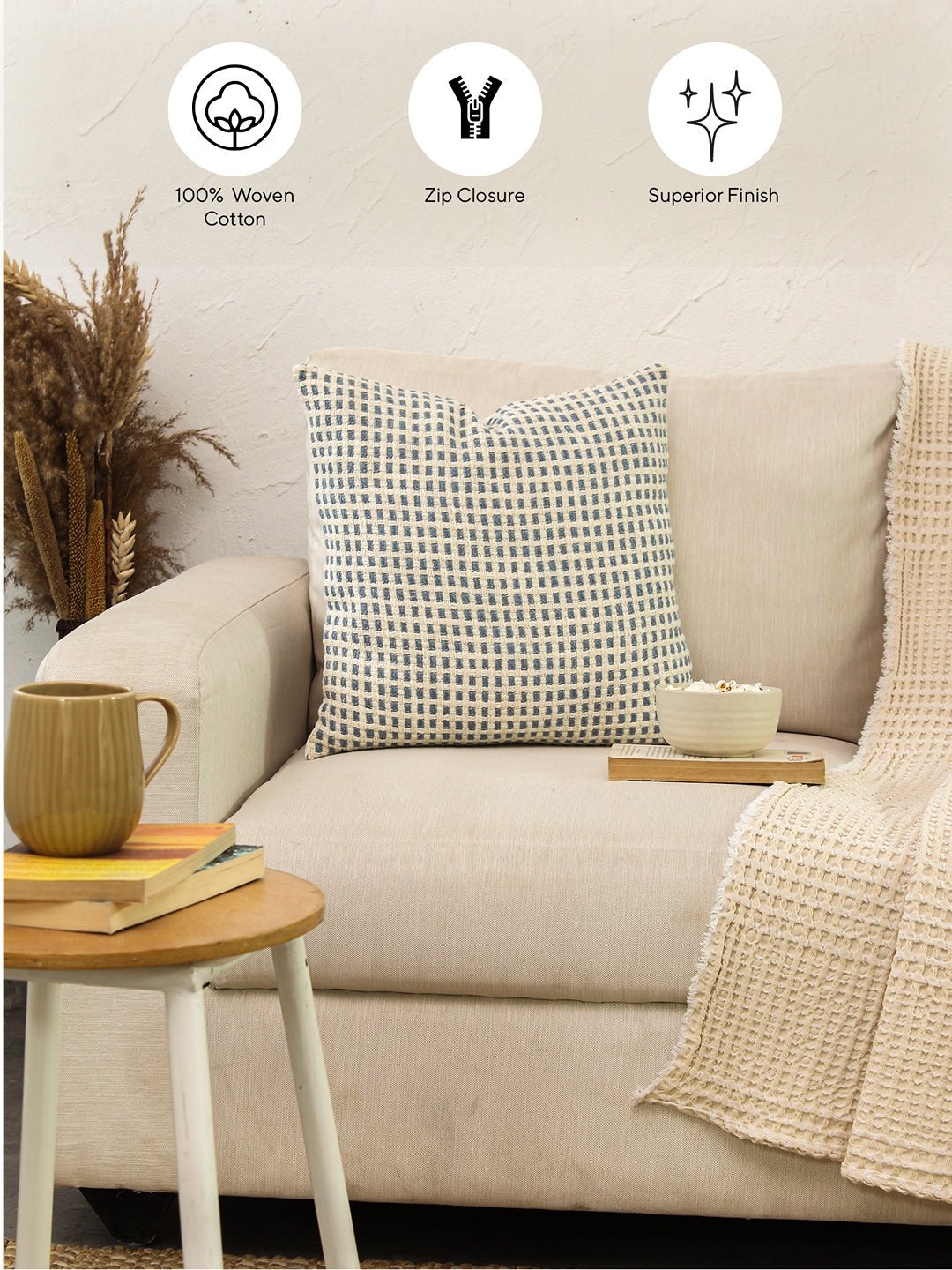 Girnar Cushion Cover (Dark Blue) - 45X45 cm