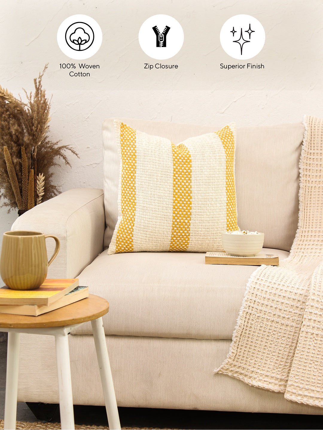 Shivalik Cushion Cover (Yellow) - 45X45 cm
