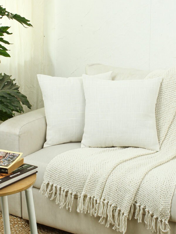 Herringbone Set Of 2 Cushion Covers – (Beige) – 40x40cm
