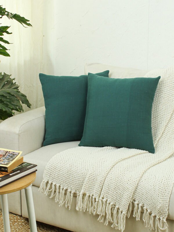 Herringbone Set Of 2 Cushion Covers – (Green) – 40x40cm