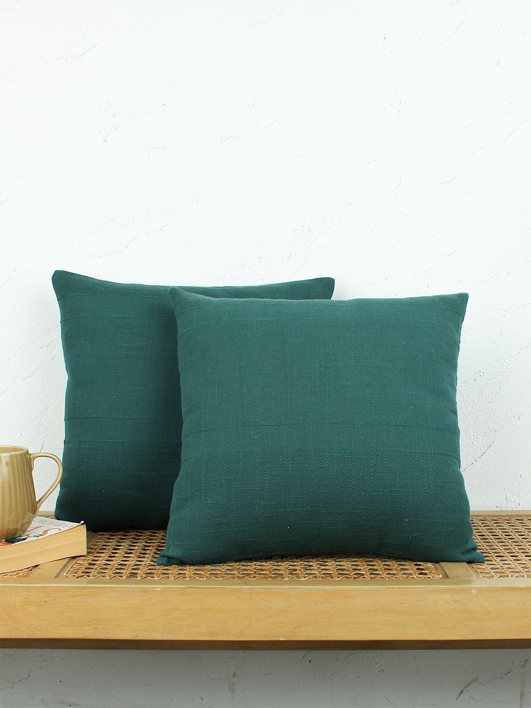 Herringbone Set Of 2 Cushion Covers - (Green) - 40x40cm