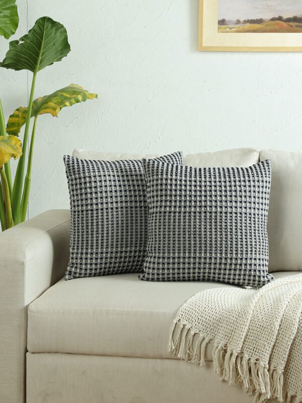 Karakoram Set Of 2 Cushion Cover (Natural/Blue) – 45X45cm