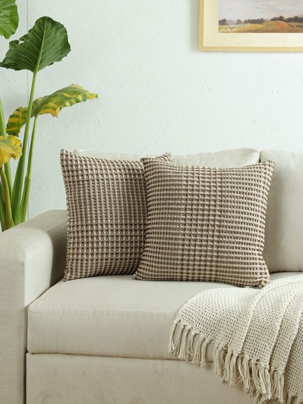 Karakoram Set Of 2 Cushion Cover (Natural/Dark Brown) – 45X45cm