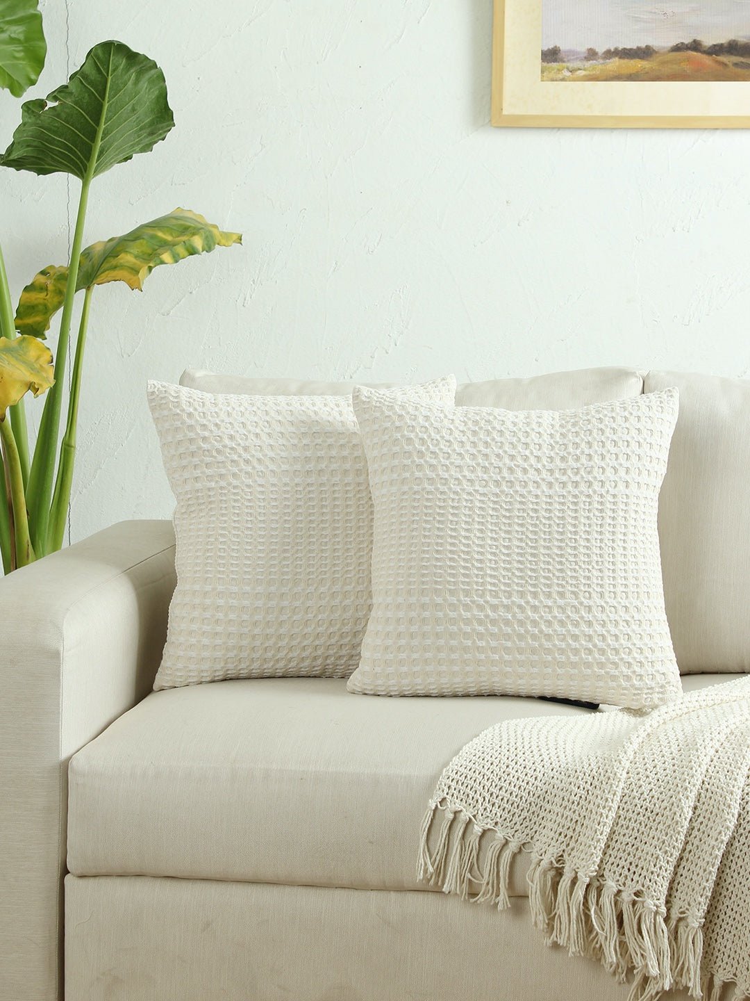 Karakoram Set Of 2 Cushion Cover (Natural/White) - 40X40cm