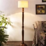 Off-White Cotton Wooden Floor Lamps