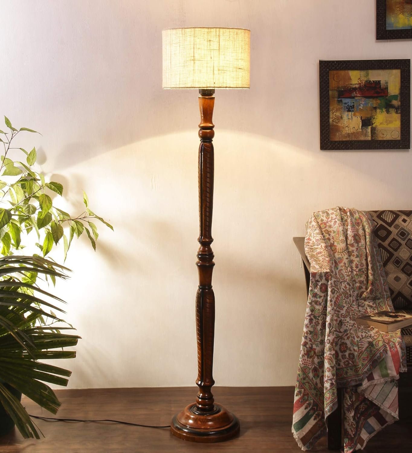 White Jute Wooden Floor Lamps