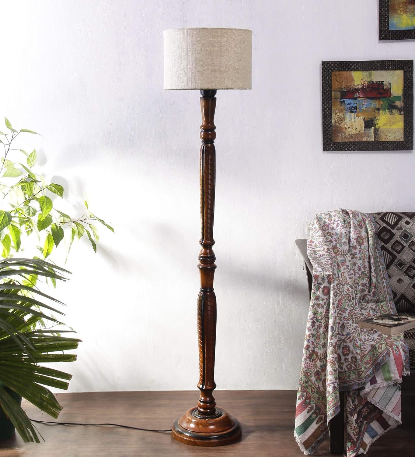 White Jute Wooden Floor Lamps