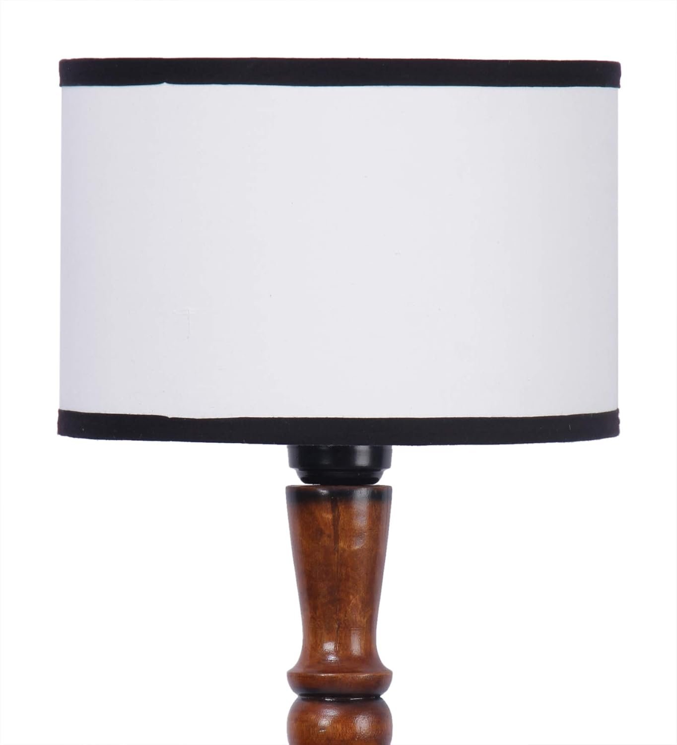 Off White & Black Cotton Drum Designer Fashionable Wooden Carving Floor Lamp for Home Decor (Off White & Black, Medium)