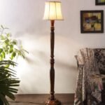 Off White Cotton Cylindrical Drum Designer Fashionable Wooden Carving Floor Lamp for Home Decor (Off White, Medium)