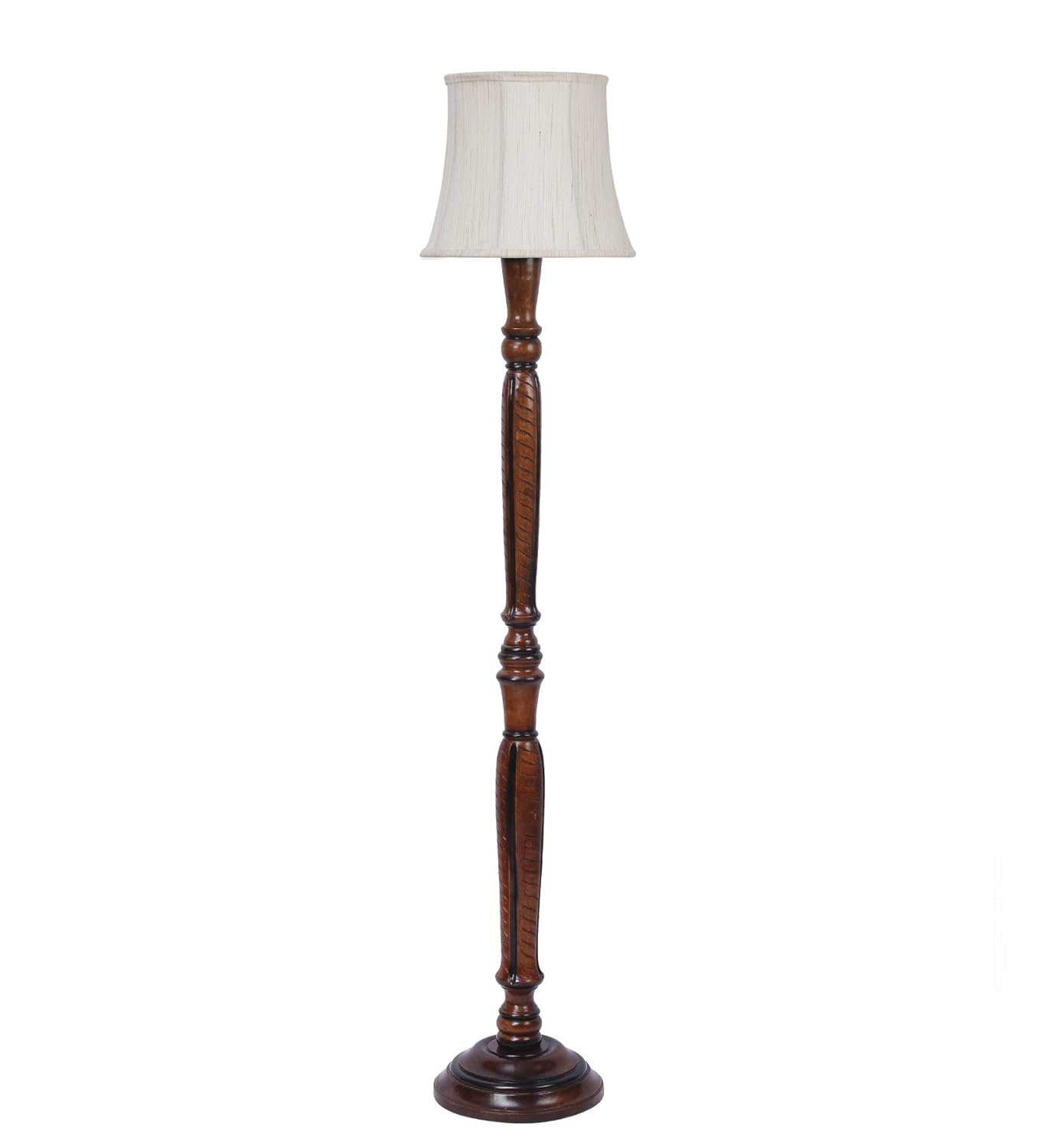 Off White Cotton Cylindrical Drum Designer Fashionable Wooden Carving Floor Lamp for Home Decor (Off White, Medium)