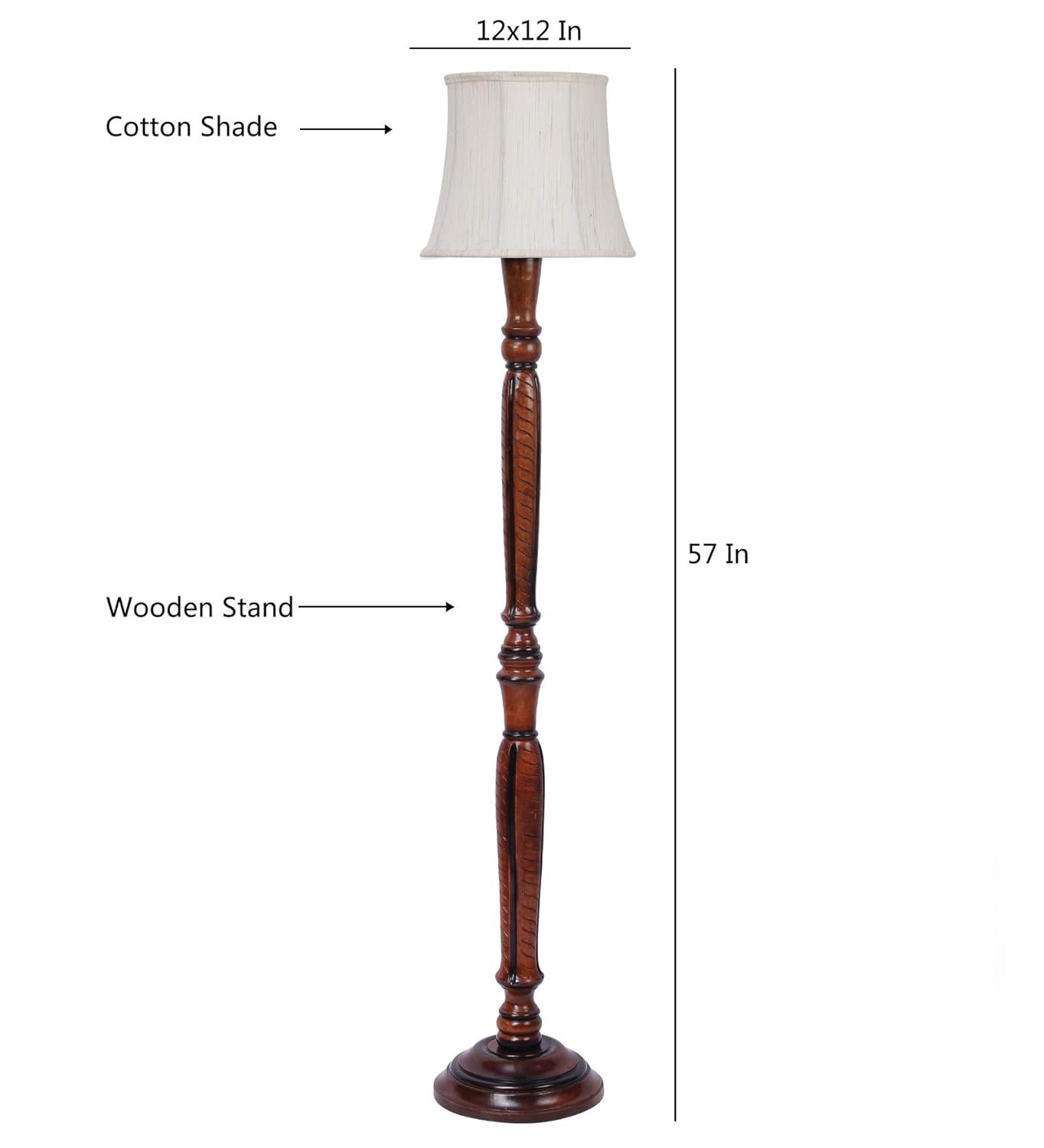 Off White Cotton Cylindrical Drum Designer Fashionable Wooden Carving Floor Lamp for Home Decor (Off White, Medium)