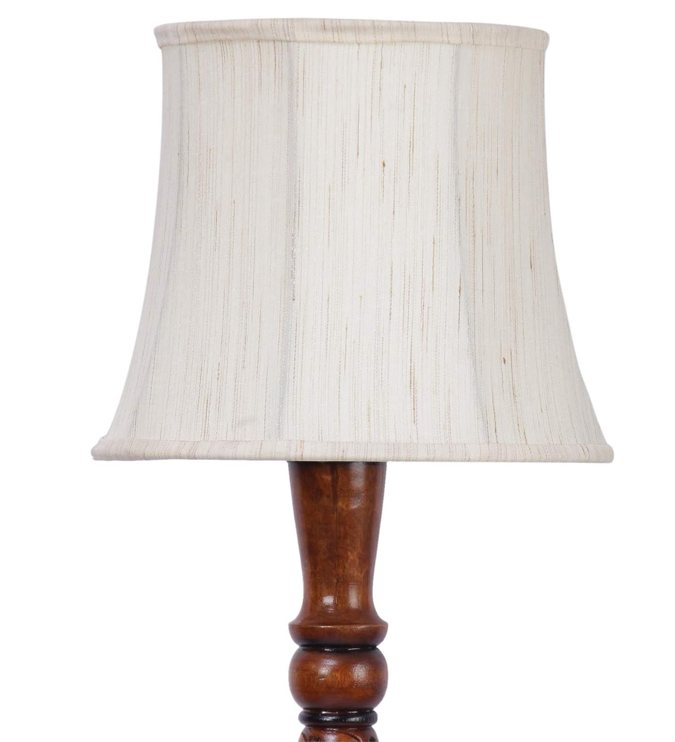 Off White Cotton Cylindrical Drum Designer Fashionable Wooden Carving Floor Lamp for Home Decor (Off White, Medium)