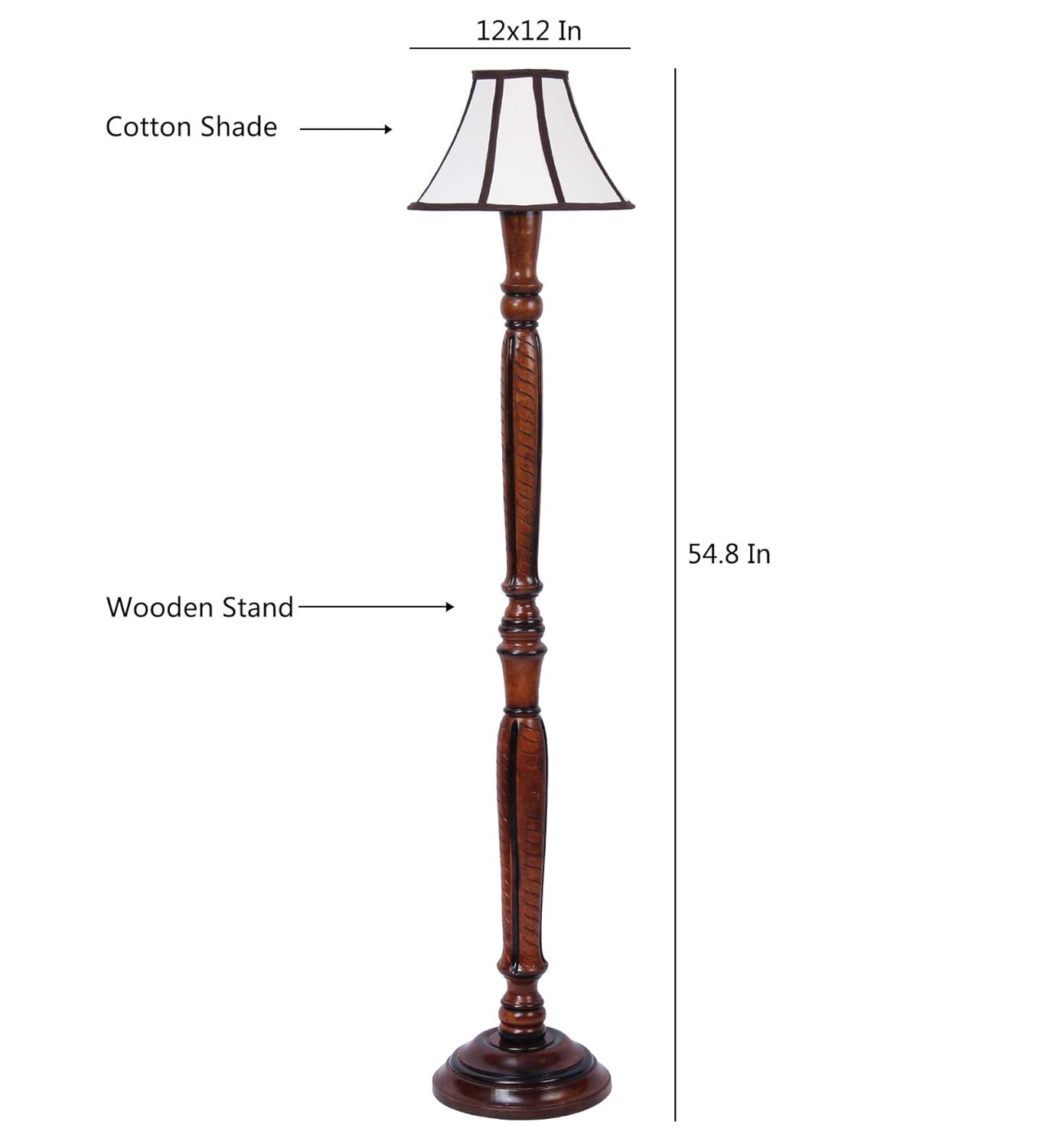 Cotton Drum Designer Fashionable Wooden Carving Floor Lamp for Home Decor (Off White& Brown, Medium)