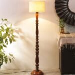 Cotton Drum Designer Fashionable Wooden Floor Lamp for Home Decor (Off White, Medium)