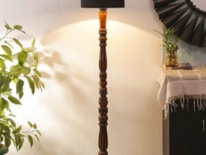 Black Cotton Drum Designer Fashionable Wooden Floor Lamp for Home Decor (Black, Medium)