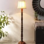 Off White Cotton Cylindrical Drum Designer Fashionable Wooden Floor Lamp for Home Decor (Off White, Medium)