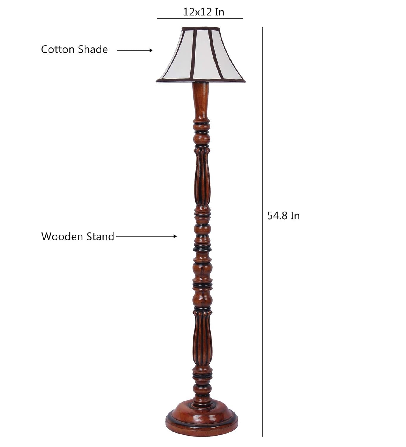 Cotton Drum Designer Fashionable Wooden Floor Lamp for Home Decor (Off White& Brown, Medium)