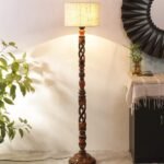 Off White Jute Drum Designer Fashionable Wooden Floor Lamp for Home Decor (Off White, Medium)