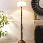 Off White & Black Cotton Drum Designer Fashionable Wooden Floor Lamp for Home Decor (Off White & Black, Medium)