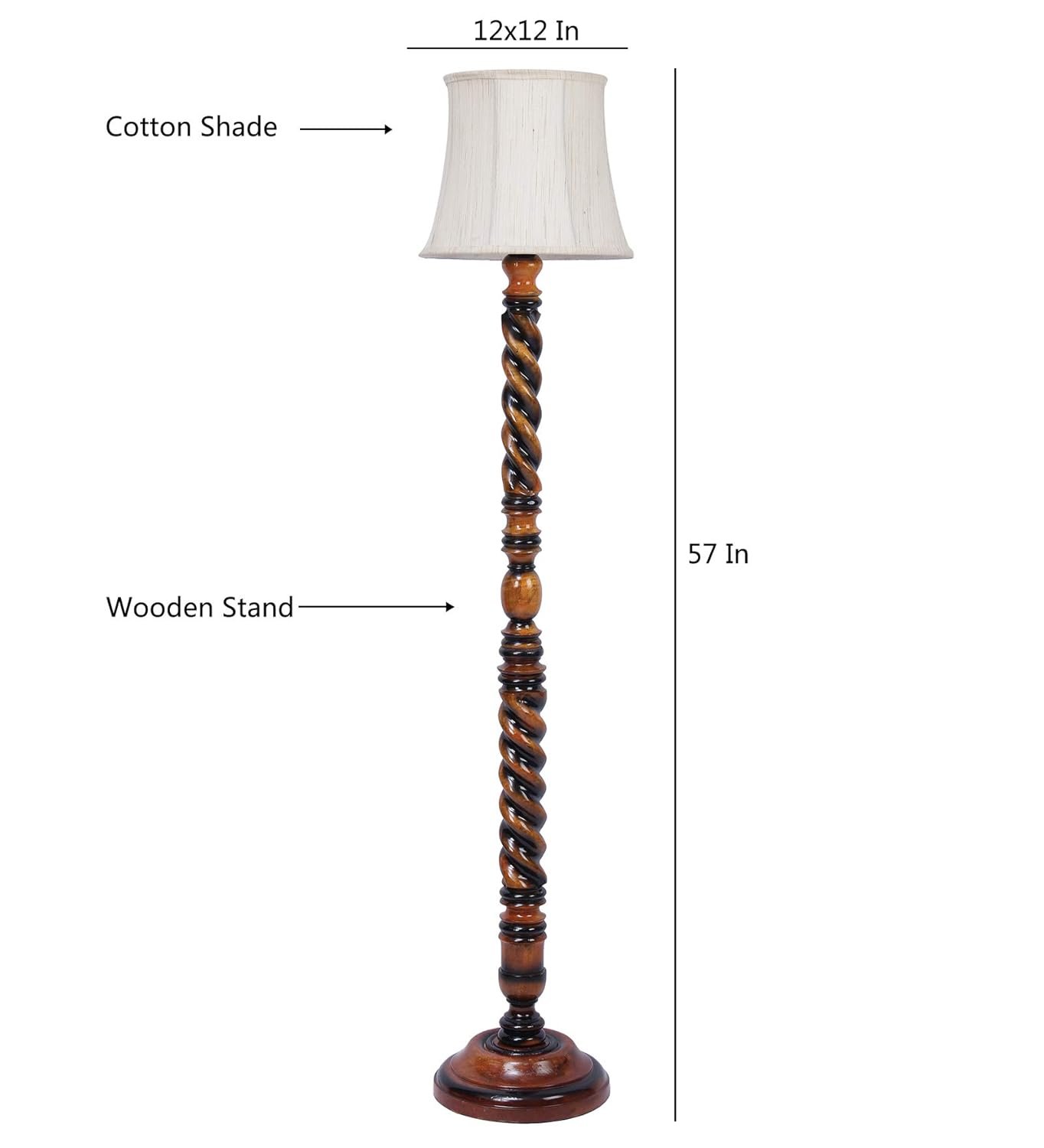 Off White Cotton Cylindrical Drum Designer Fashionable Wooden Floor Lamp for Home Decor (Off White, Medium)