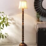 Off White Cotton Cylindrical Drum Designer Fashionable Wooden Floor Lamp for Home Decor (Off White, Medium)