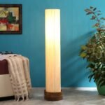 Off White Khadi Cotton Round Natural Wood Floor Lamps (Off White,Khadi)