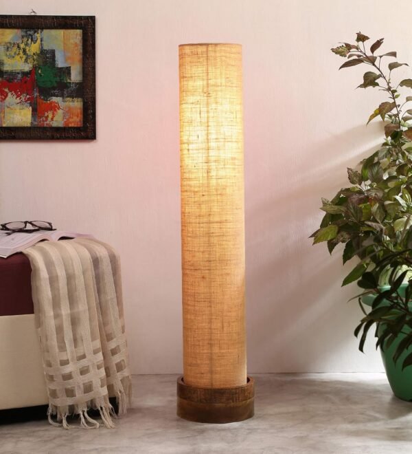 Beige Jute Round Natural Wood Floor Lamps (Beige,Jute)