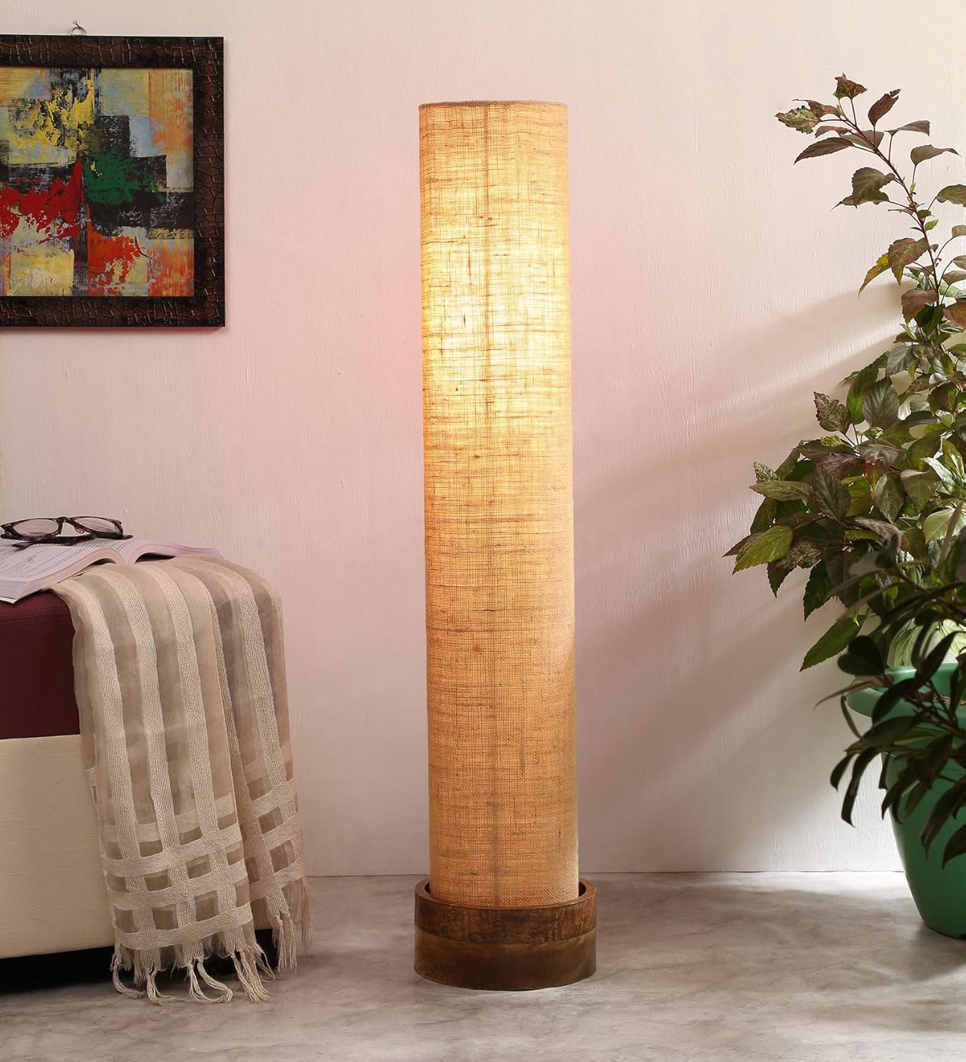Beige Jute Round Natural Wood Floor Lamps (Beige,Jute)