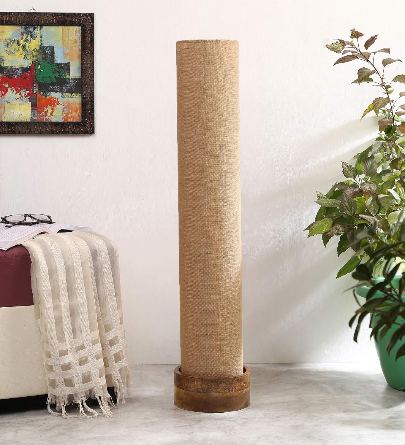 Beige Jute Round Natural Wood Floor Lamps (Beige,Jute)