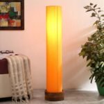 Yellow Round Cotton Natural Wood Floor Lamps (Yellow,Cotton)