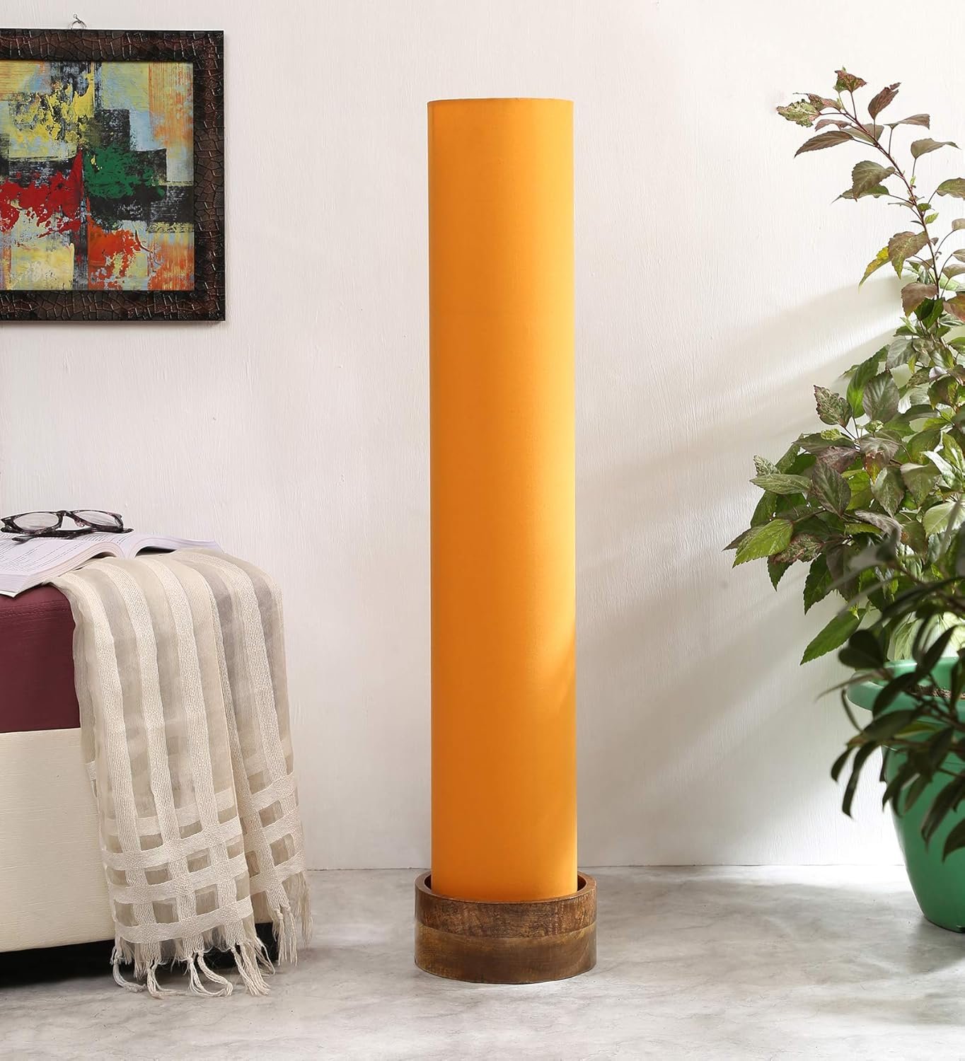 Yellow Round Cotton Natural Wood Floor Lamps (Yellow,Cotton)