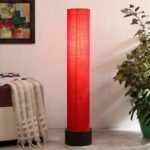 Red Round Cotton Brown Wood Floor Lamps (Red,Cotton)