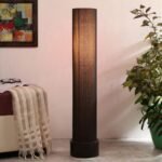 Black Round Cotton Brown Wood Floor Lamps (Black,Cotton)