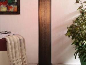 Black Round Cotton Brown Wood Floor Lamps (Black,Cotton)