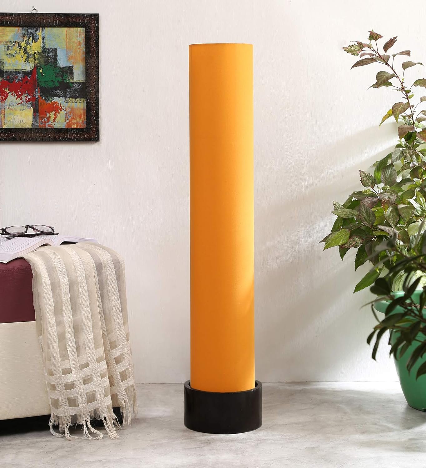 Yellow Round Cotton Brown Wood Floor Lamps (Yellow,Cotton)