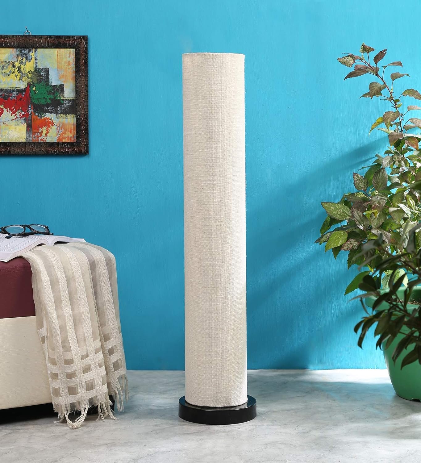 White Jute Round Iron Floor Lamps (White, Jute)