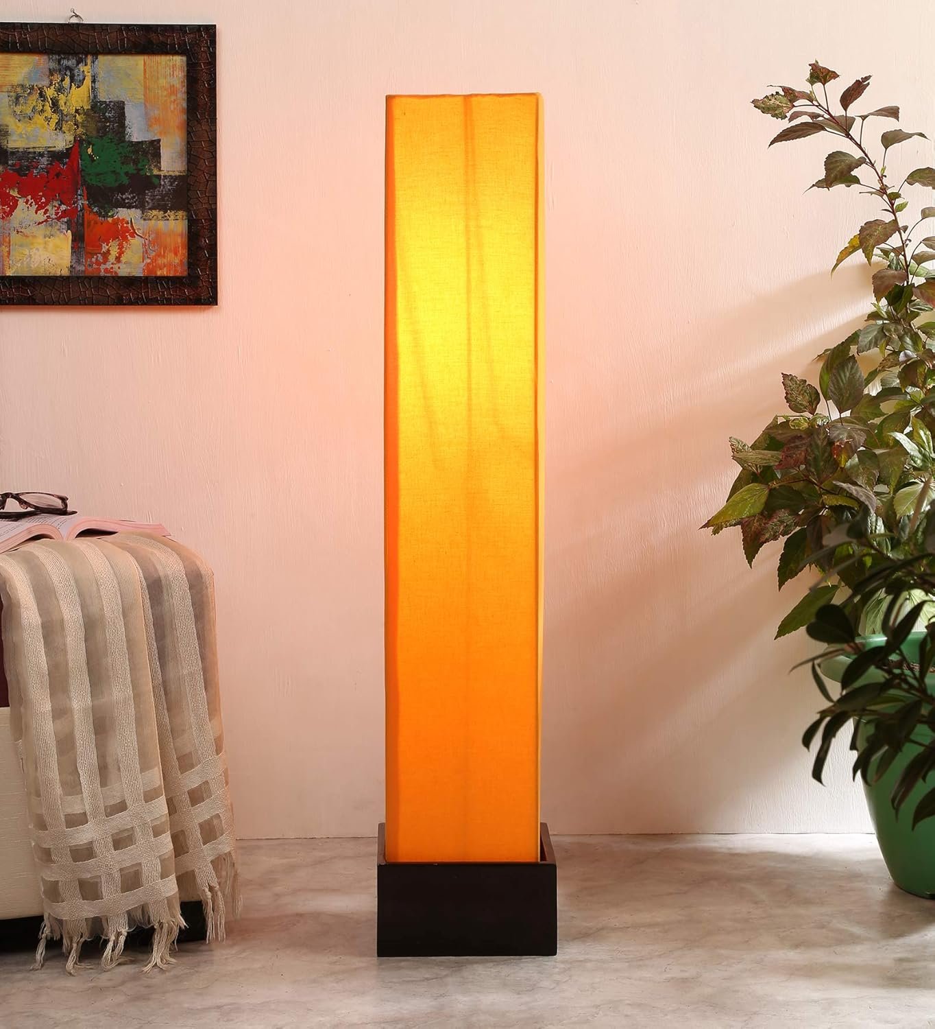 Cotton Square Brown Wood Floor Lamps (Yellow)