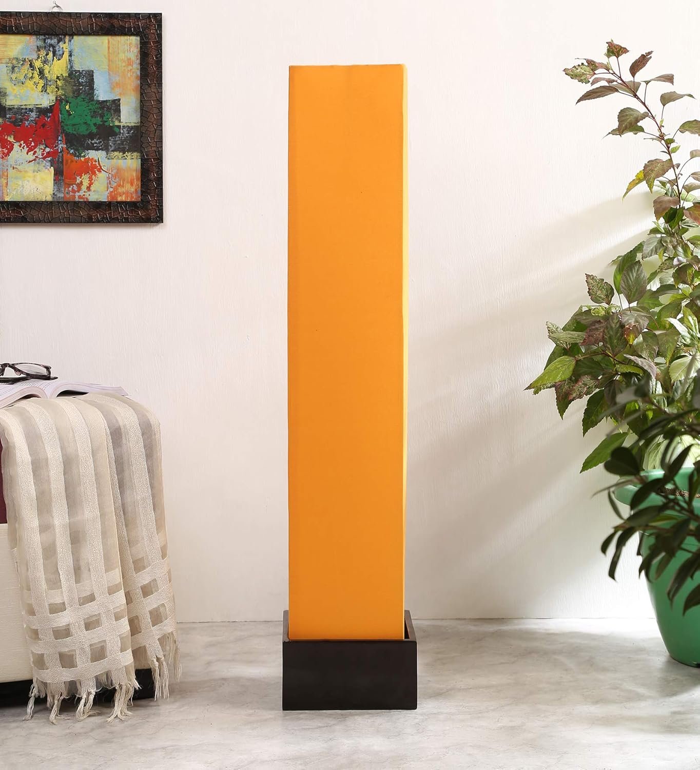 Cotton Square Brown Wood Floor Lamps (Yellow)