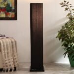 Black Cotton Square Iron Floor Lamps (Black,Cotton)