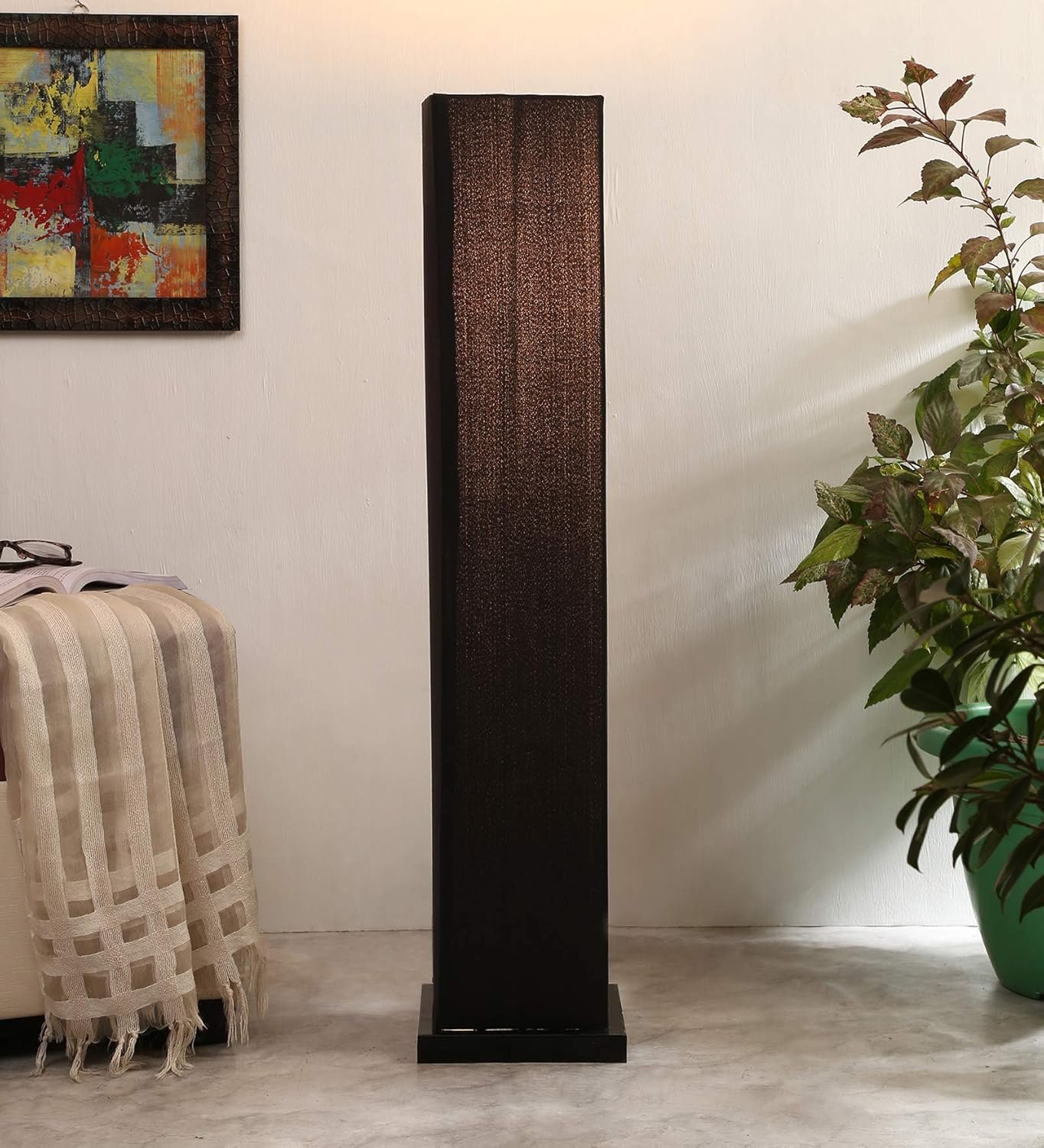 Black Cotton Square Iron Floor Lamps (Black,Cotton)