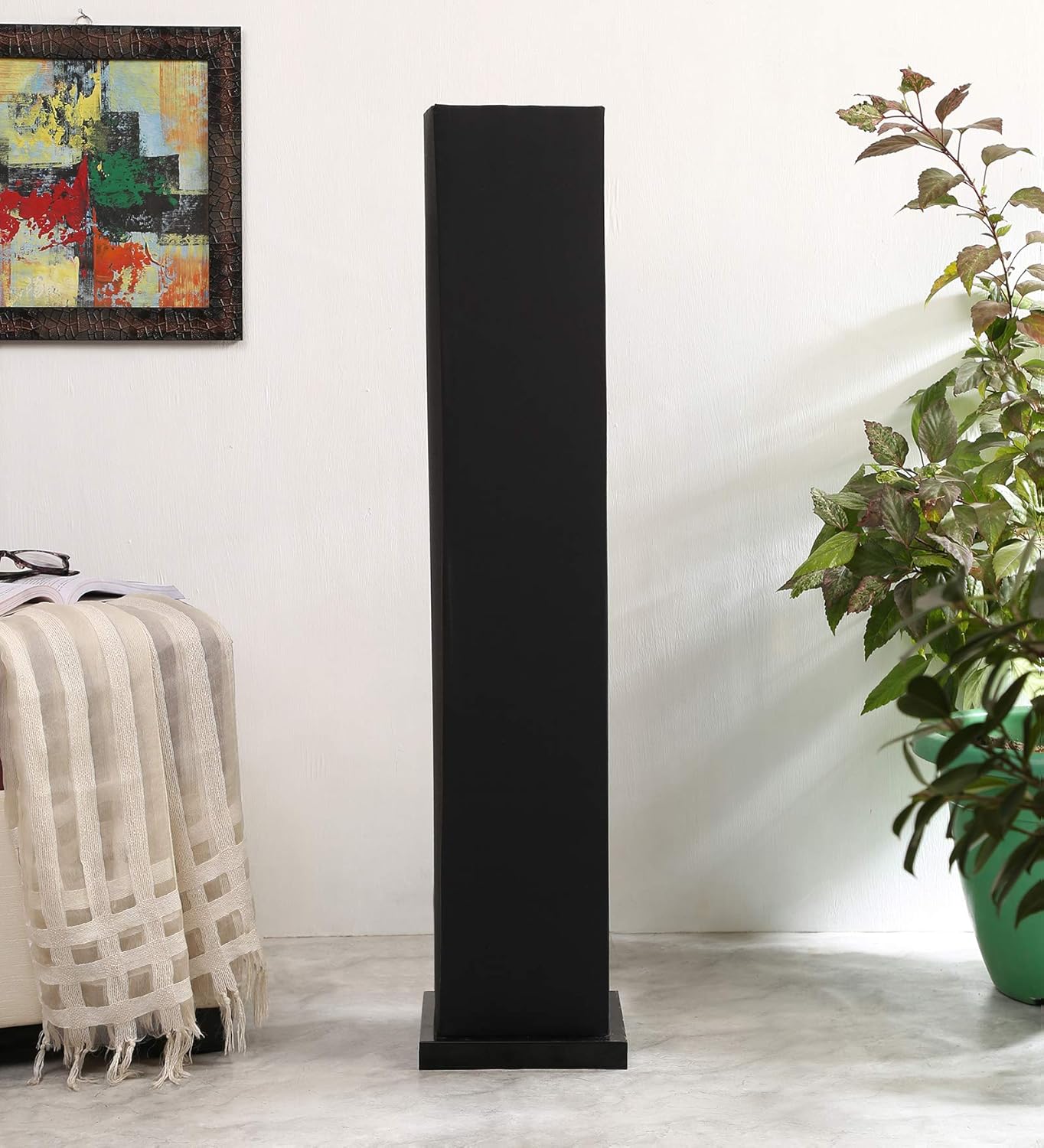 Black Cotton Square Iron Floor Lamps (Black,Cotton)
